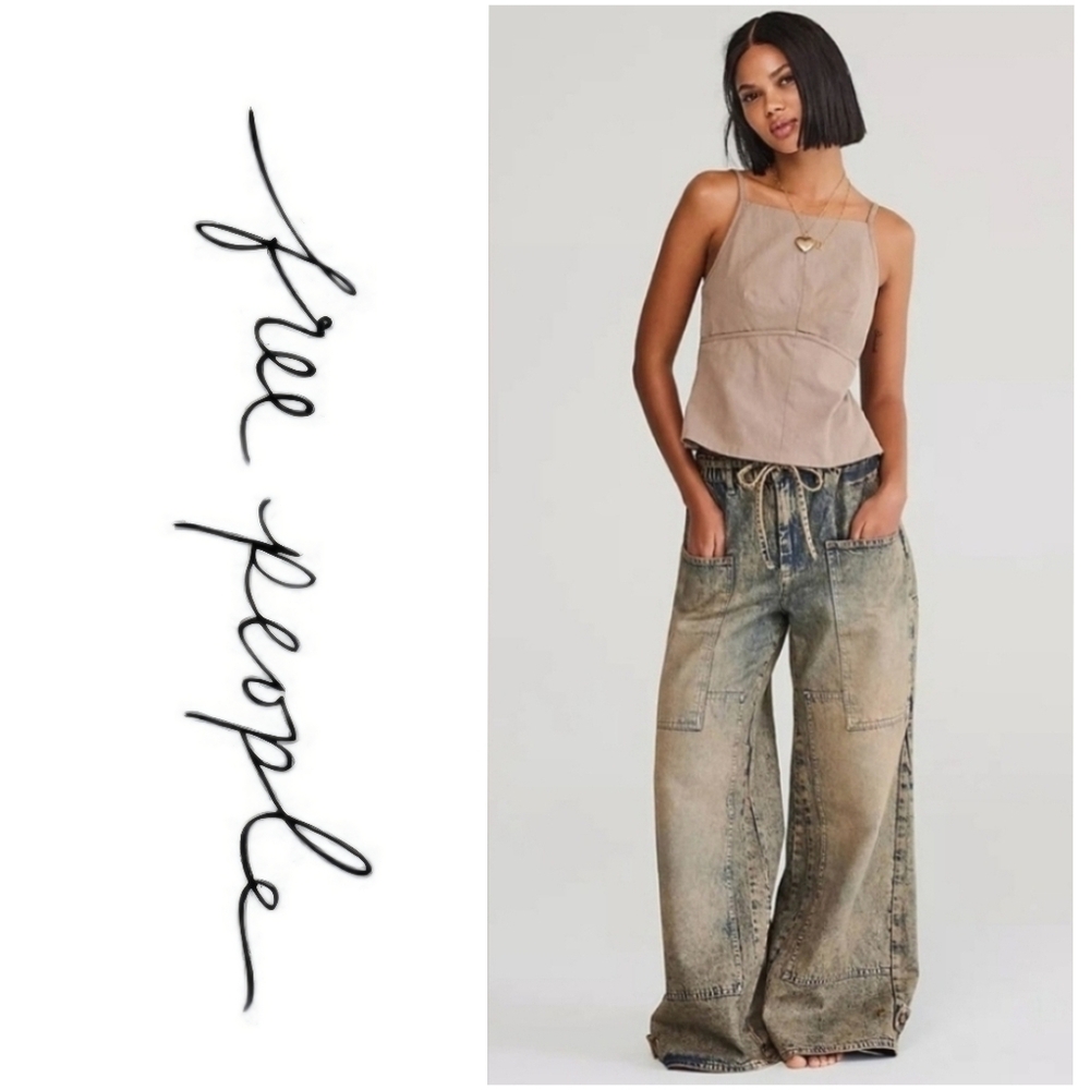 NWT Free People Curvy Outlaw sz S Wideleg Jeans In Memphis Mud